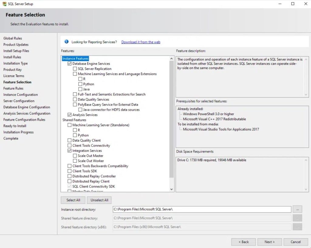 نصب SQL Server